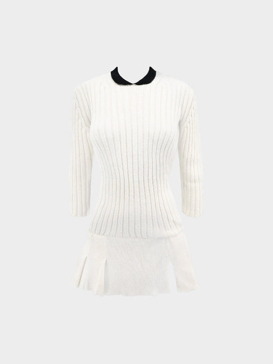 Miu Miu 2000s Cream Ribbed Knit Wool Sweater Dress