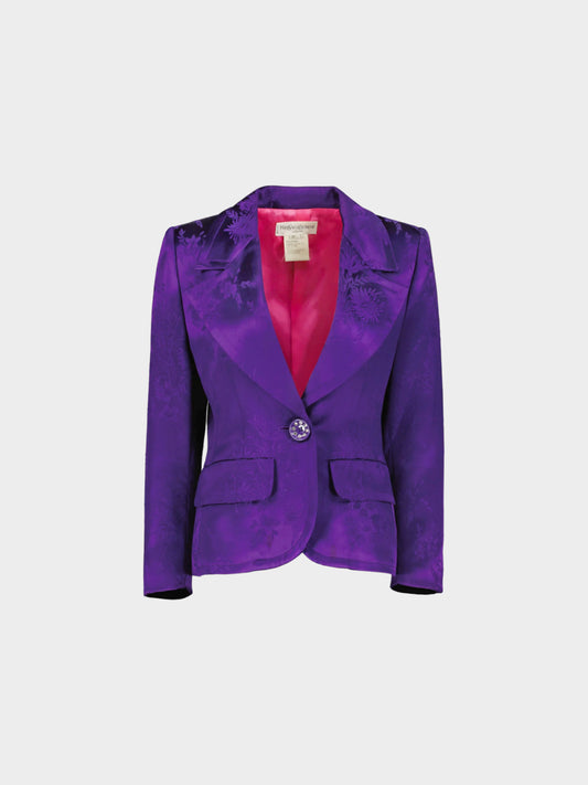 Yves Saint Laurent 1988 Purple Satin Damask Blazer