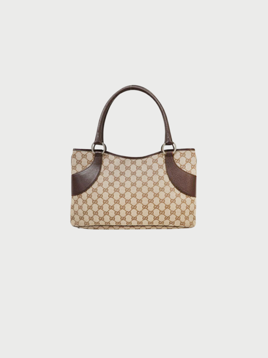 Gucci 2000s Beige GG Canvas Leather Handbag