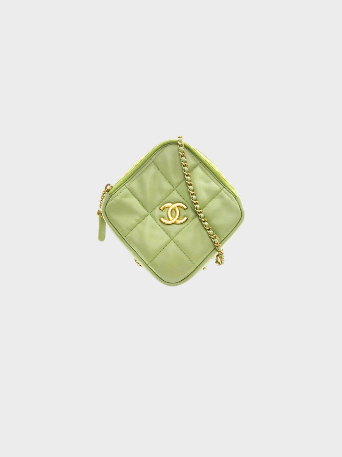 Chanel Late 2020-2021 Pastel Green Lambskin Quilted Seasonal Diamond Crossbody Bag