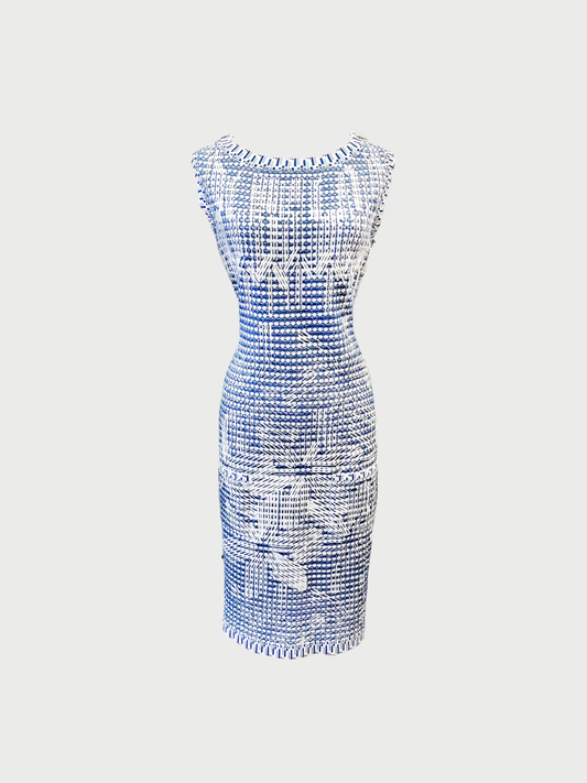 Chanel 2014 Blue White Woven Sleeveless Dress