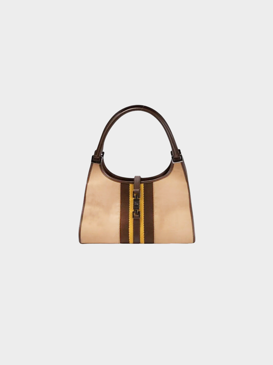 Gucci 2000s Beige Brown Web Canvas Jackie Shoulder Bag