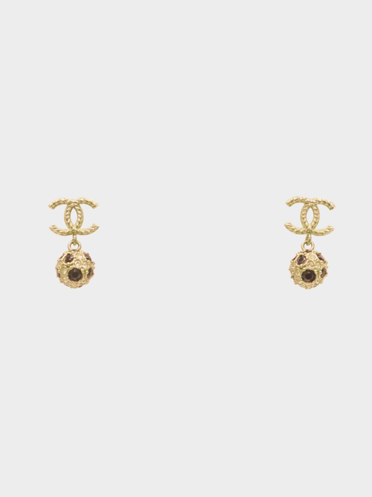 Chanel 2000s Gold Black Coco Swing Earrings