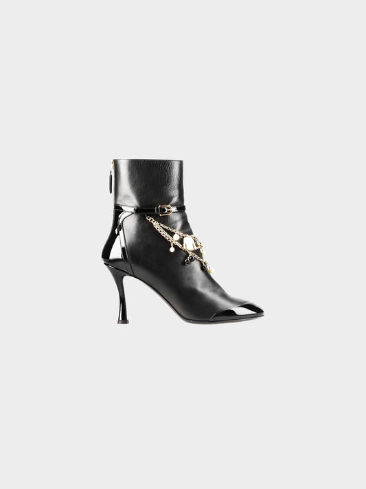 Chanel FW 2020 Black Leather and Patent Charms-embellished Short Boots