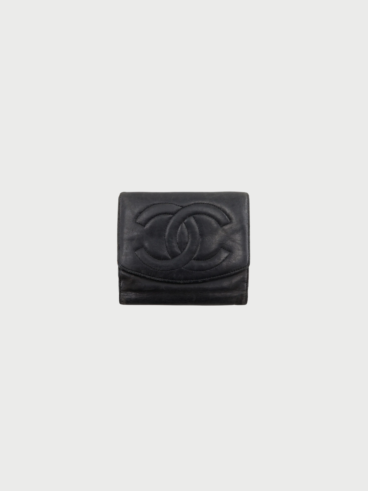 Chanel 1990s Black Lambskin Leather Coco Mark Bi-Fold Wallet