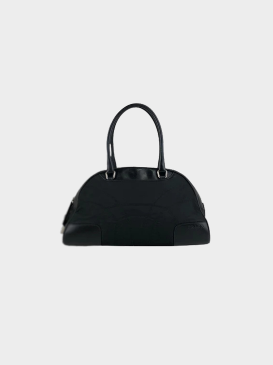 Prada 2000s Black Tessuto Nylon Box Calf Bowling Bag
