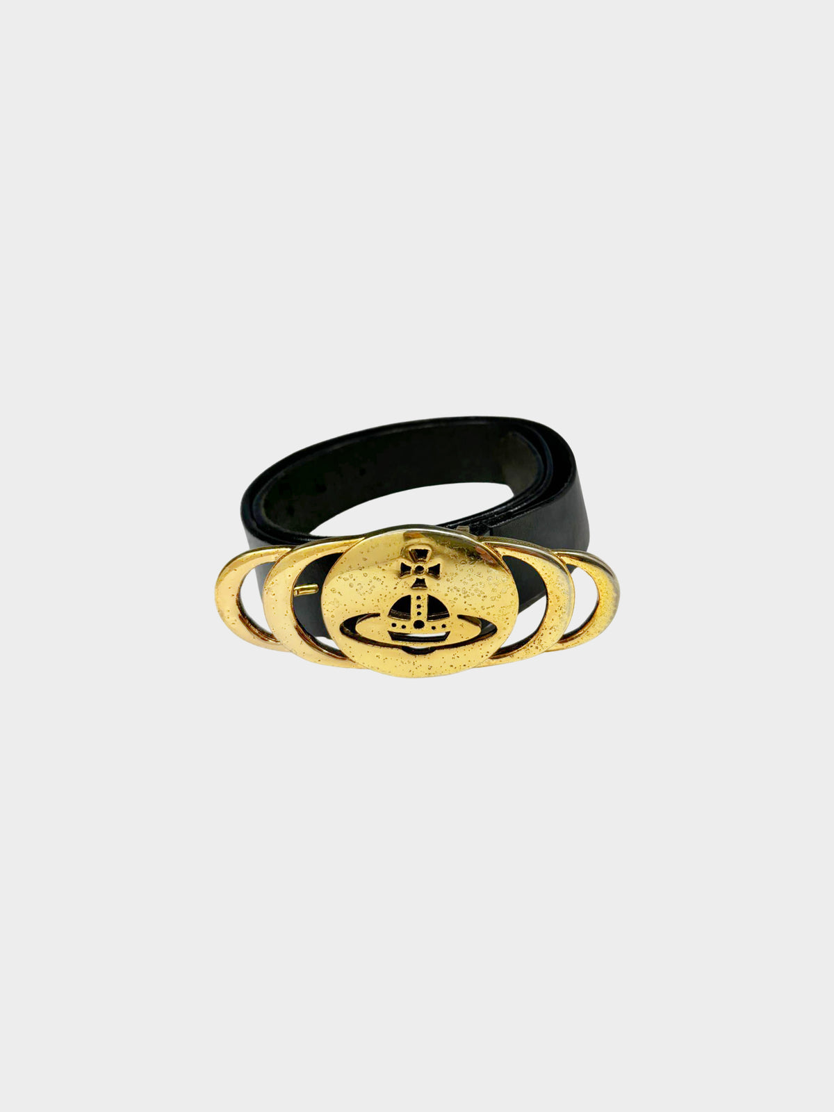 Vivienne Westwood 2000s Black and Gold Orb Logo Leather Belt