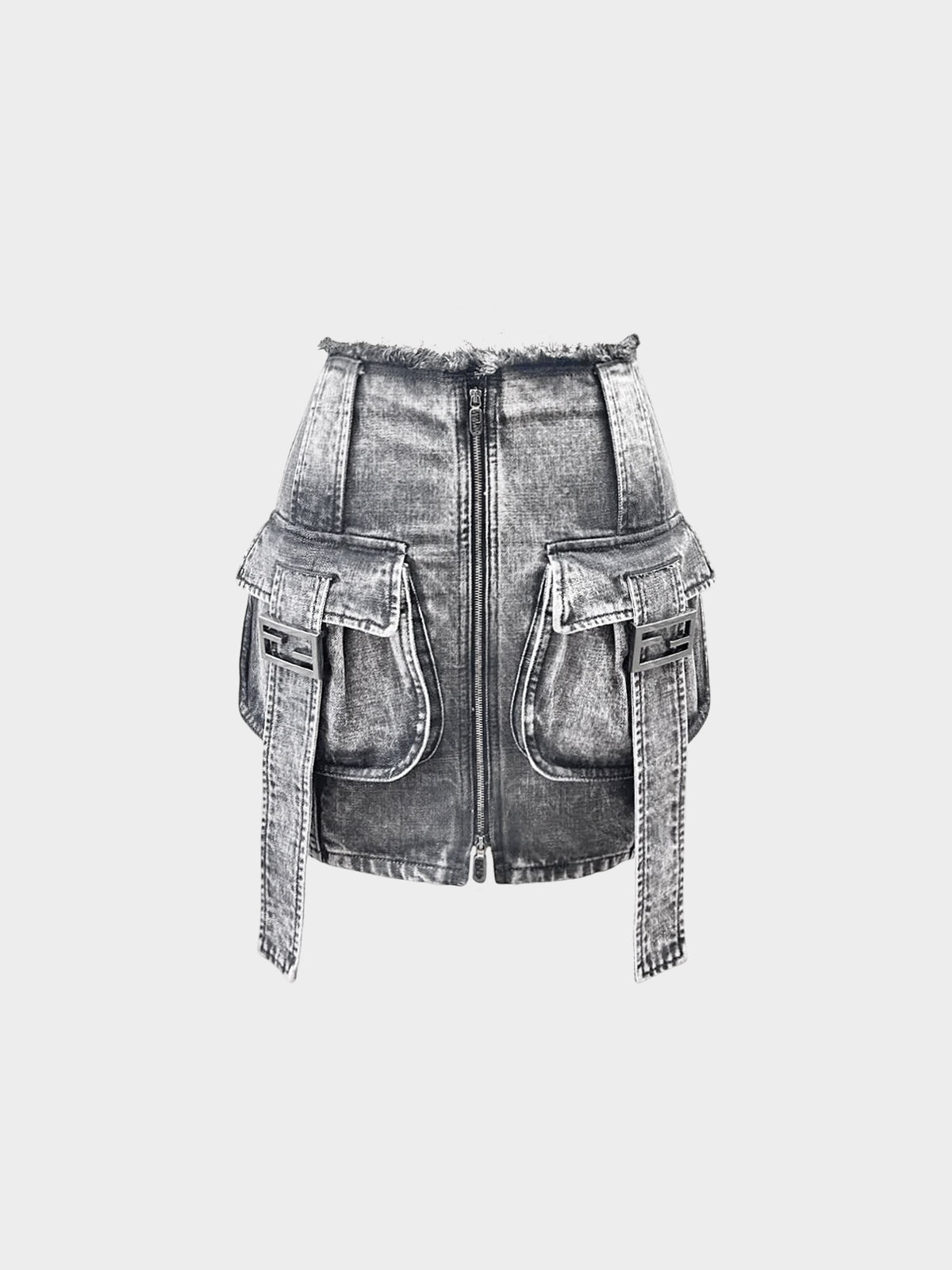 Fendi 2022 Grey Acid Wash Denim Mini Skirt