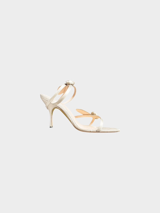 Prada 1990s Beige Satin Floral Rose Heels