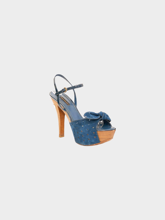 Louis Vuitton 2010 Blue Perforated Suede Rita Platform Heels