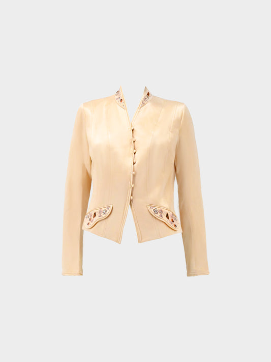 John Galliano SS 2006 Champagne Beige Floral Embroidered Satin Jacket