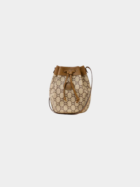 Gucci 2000s Beige Brown Supreme Drawstring Shoulder Bag