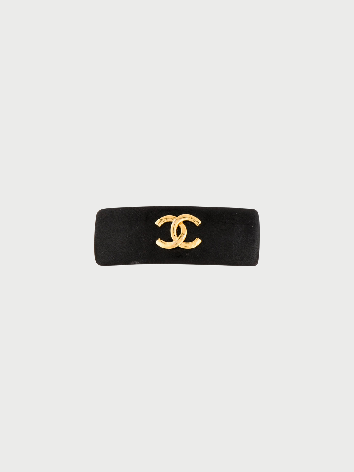 Chanel 1990s Black Leather COCO Barrette