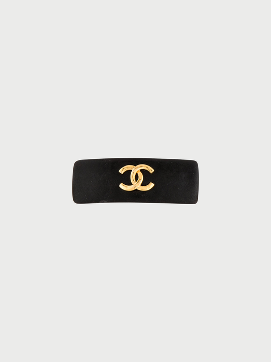 Chanel 1990s Black Leather COCO Barrette