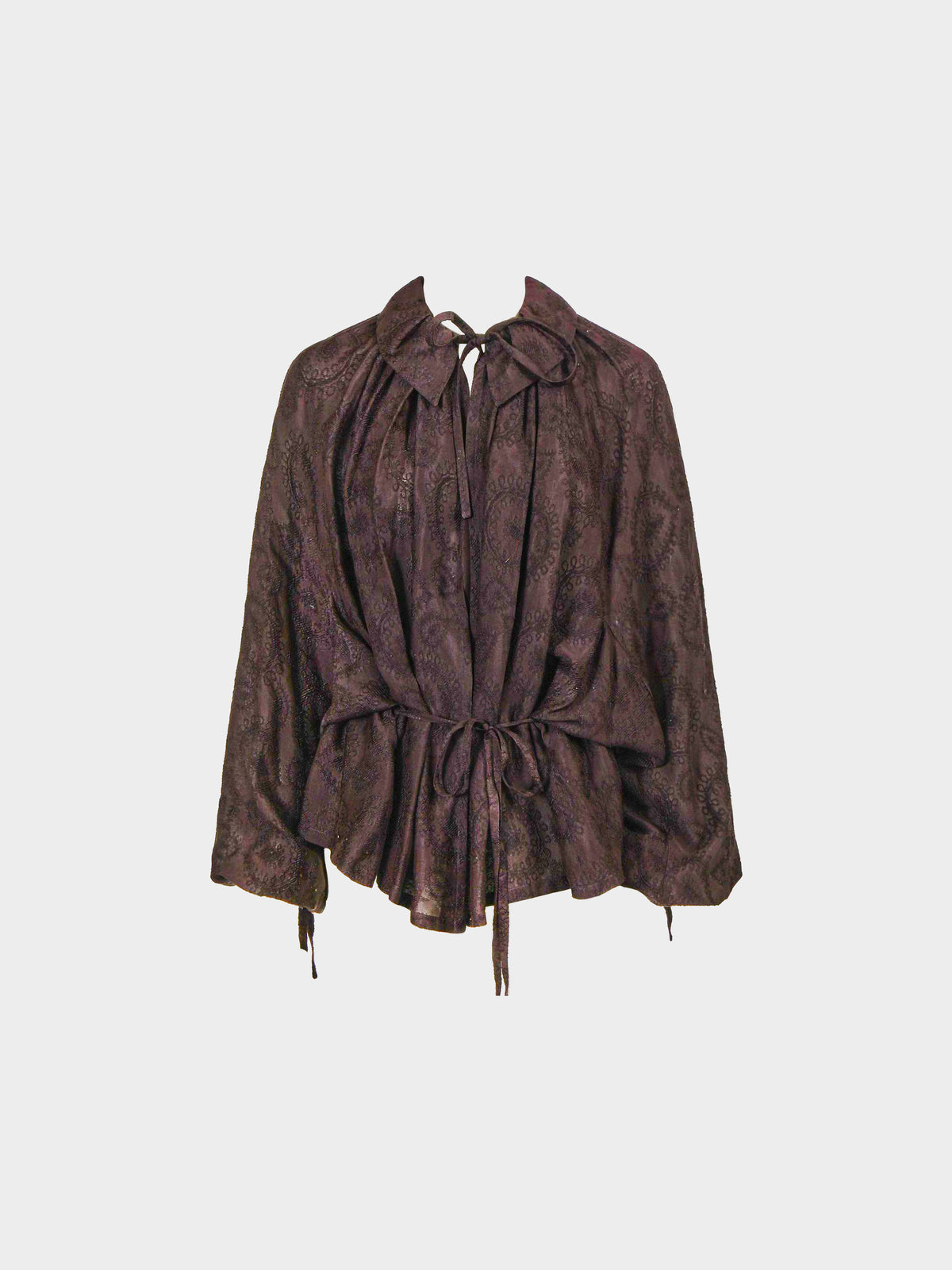 John Galliano 1995 Brown Viscose Indian-inspired Boteh Embroidered Blouse