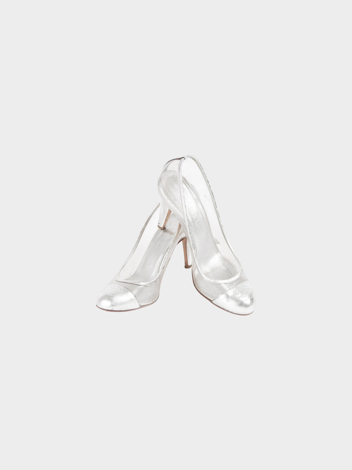 Chanel SS 2007 Metallic Silver Leather and Transparent PVC Heels