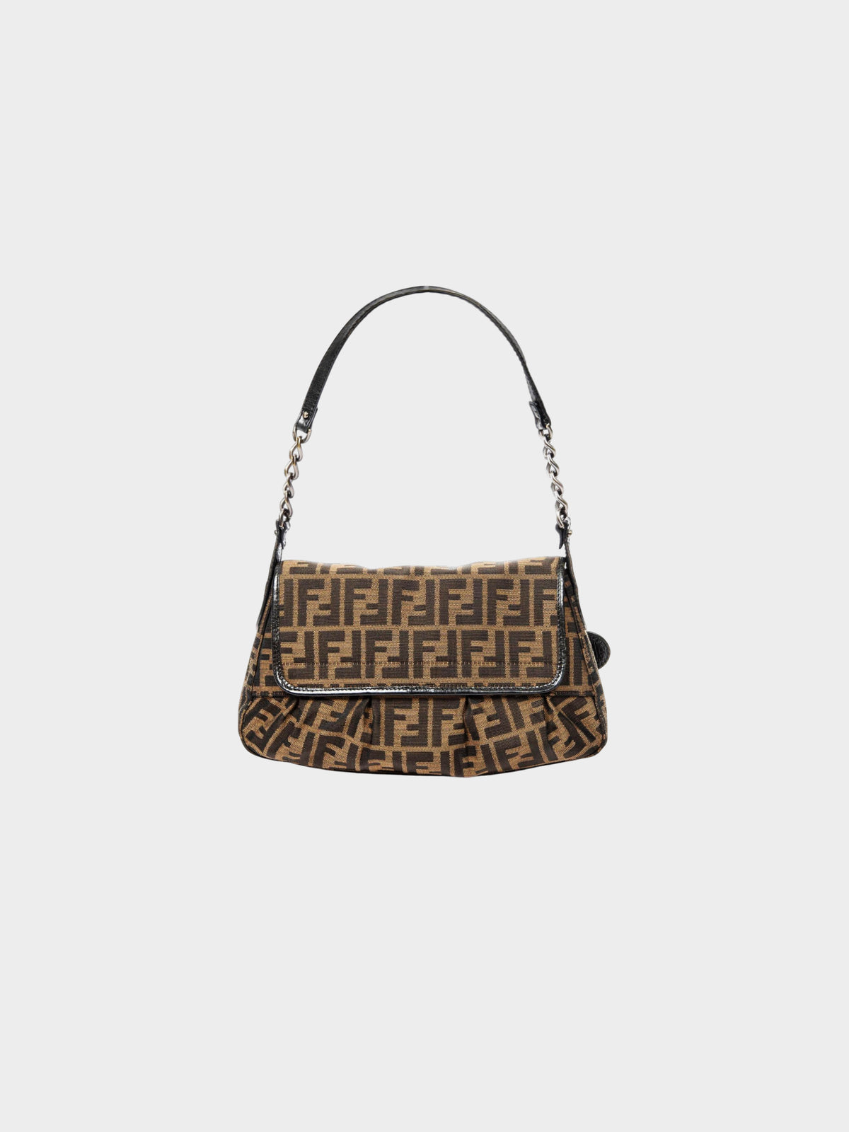 Fendi 2007 Khaki and Black Zucca B Bis Canvas Flap Bag