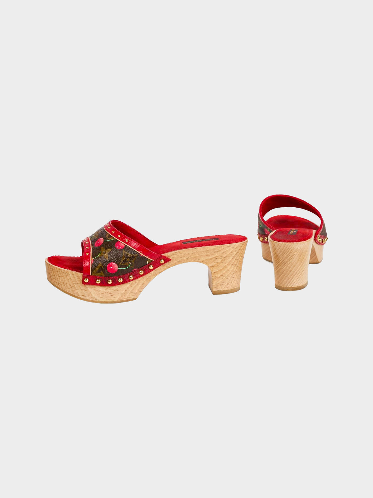 Louis Vuitton 2005 Takashi Murakami Cherry Print Wooden Clogs