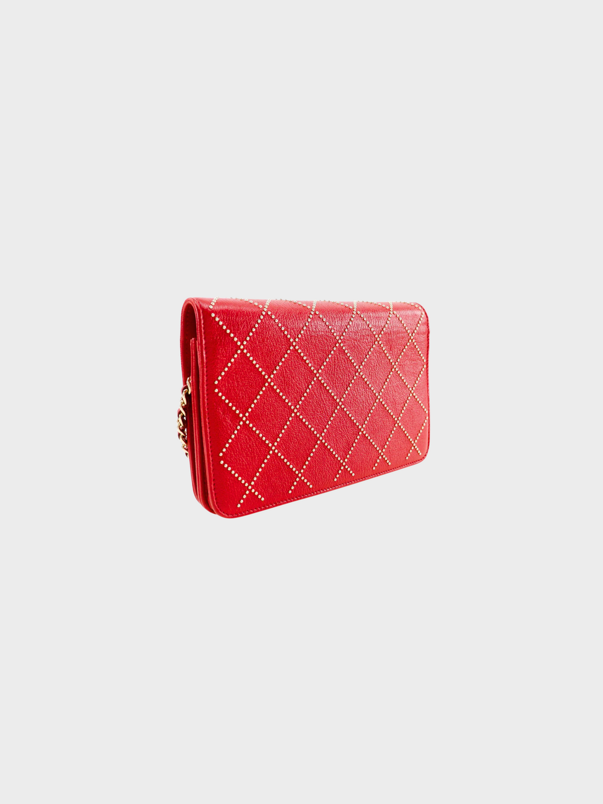 Chanel 2019 Red Studded Matelasse Chain Wallet