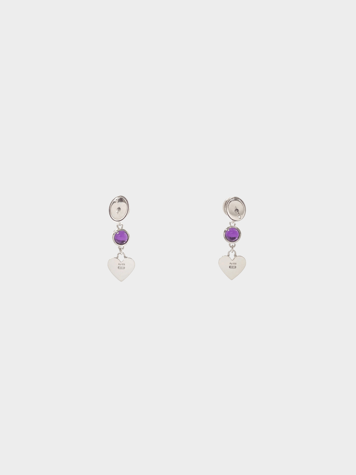 Gucci 2000s Silver Amethyst Heart Motif Earrings
