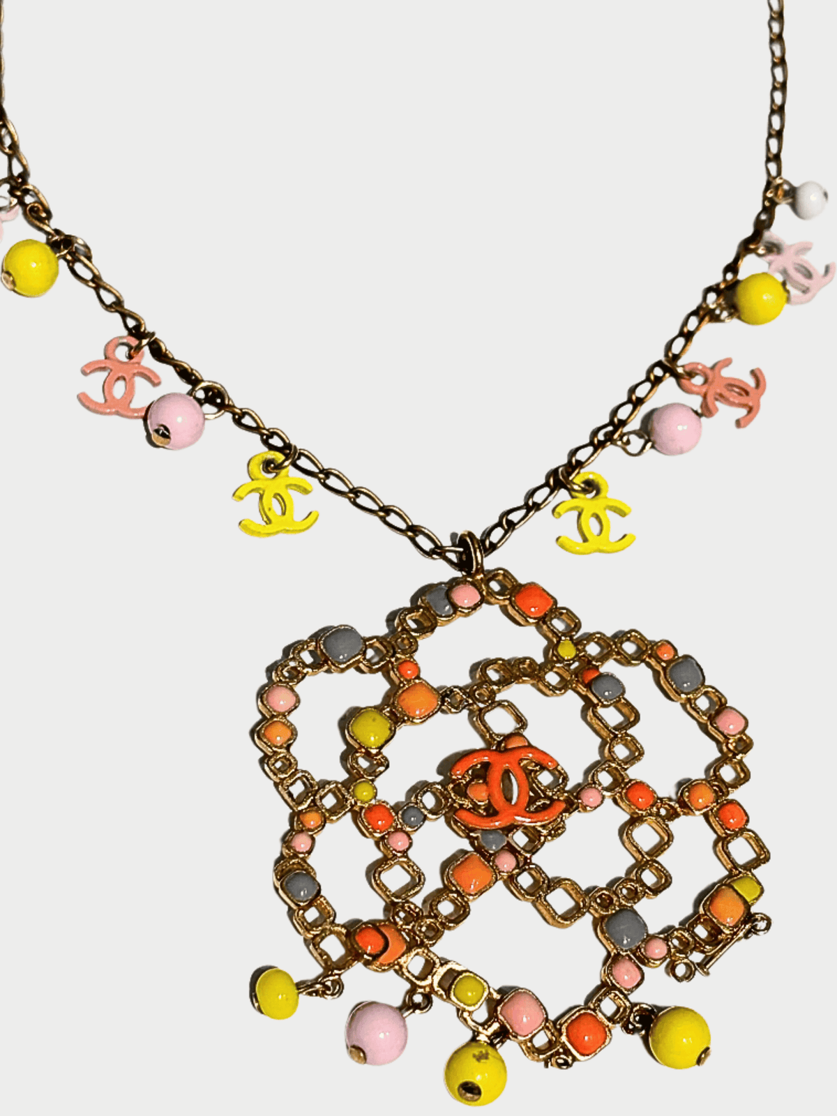 Chanel SS 2003 CC Gold Multicolor Charm Link Necklace