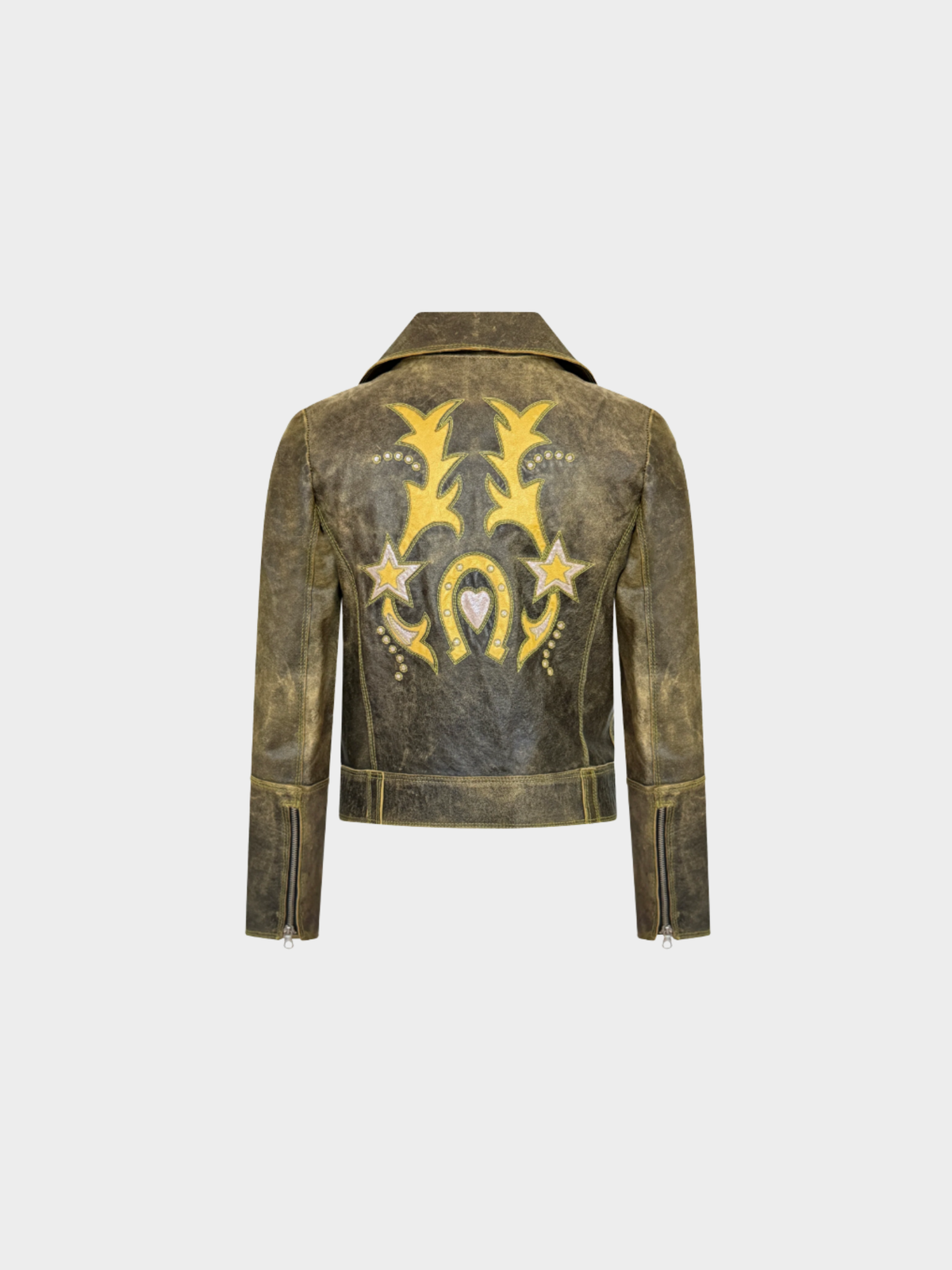 Roberto Cavalli 2001 Muted Brown Graphic Leather Jacket
