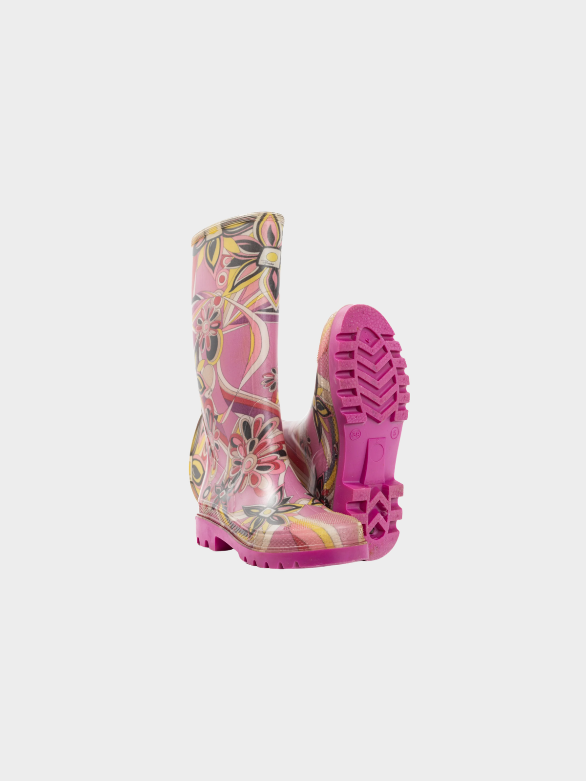 Emilio Pucci 2006 Pink Floral-Printed Rubber Rain Boots