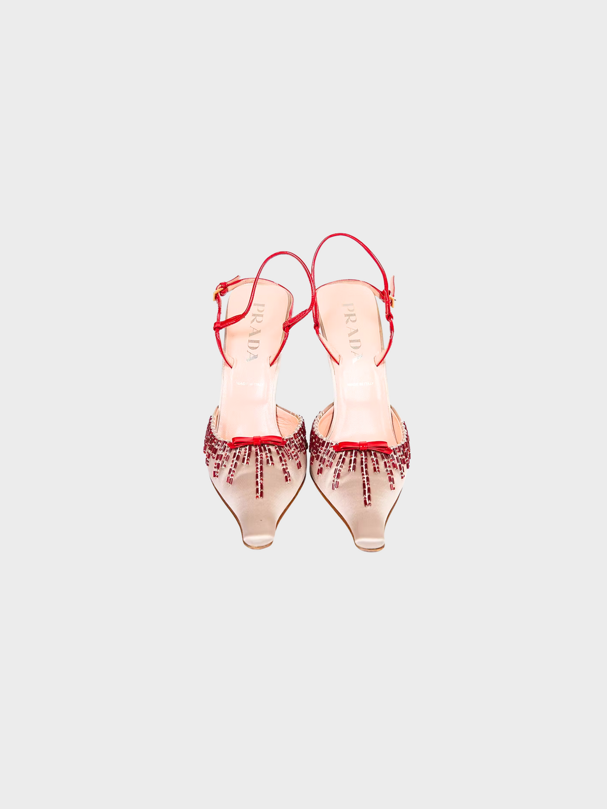 Prada SS 2000 Beige Beaded Satin Heels