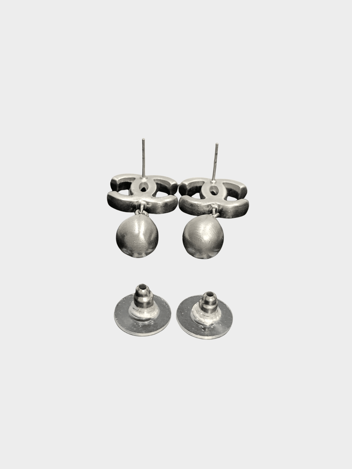 Chanel 2000s Silver CC Drop Earrings