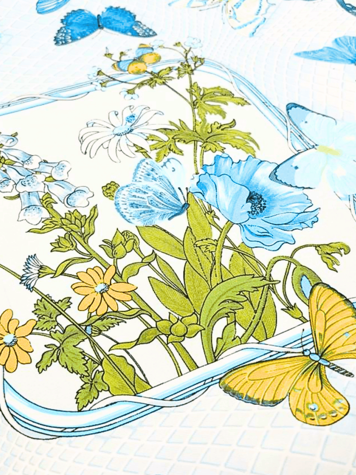 Hermes 2000s Multicolor Blue Butterfly Silk Carré 90 Scarf