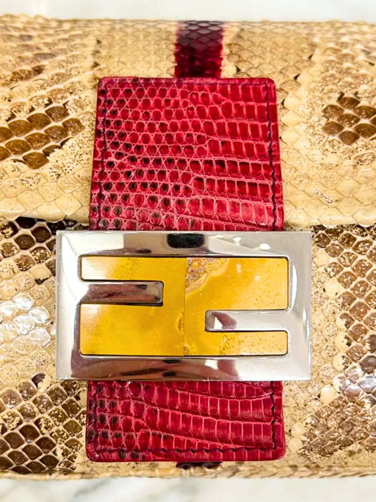 Fendi 2000s Multicolored Python Lizard Baguette Bag
