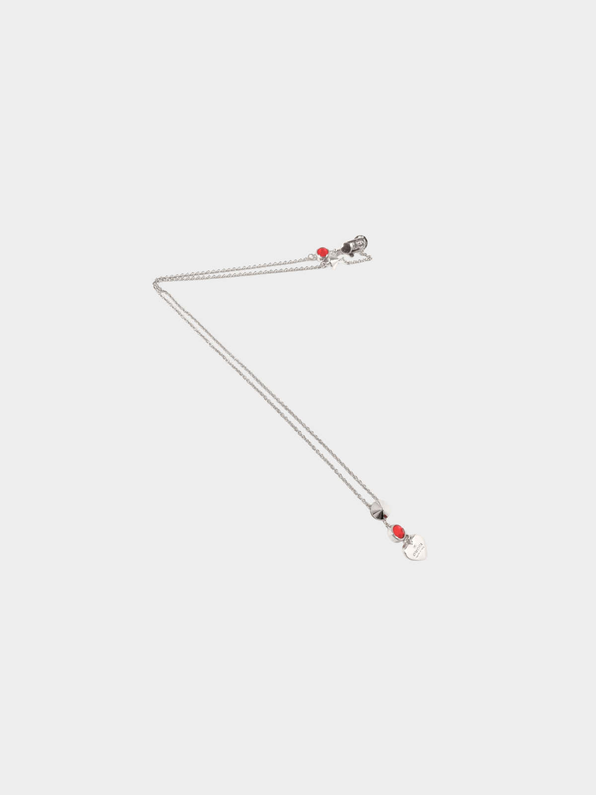 Gucci 2000s Silver Crystal Trademark Heart Pendant Necklace