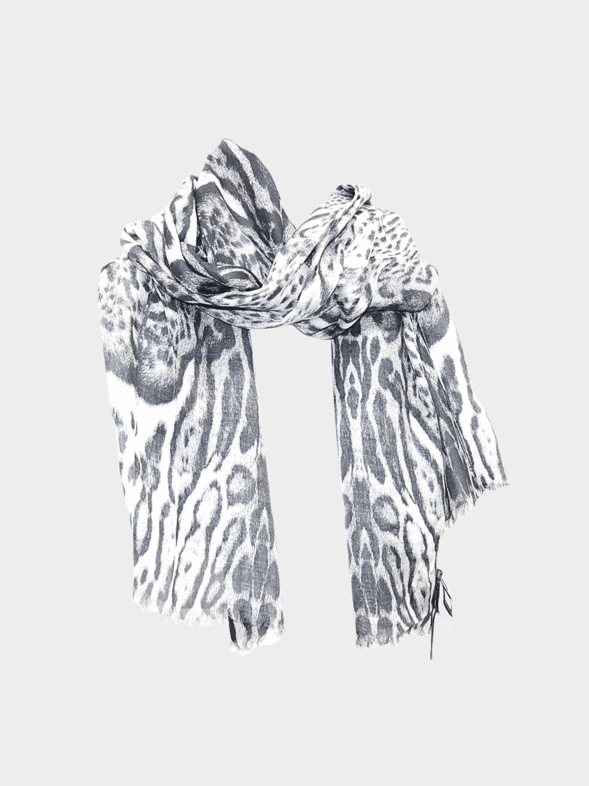 Roberto Cavalli 2000s Grey Leopard Print Scarf