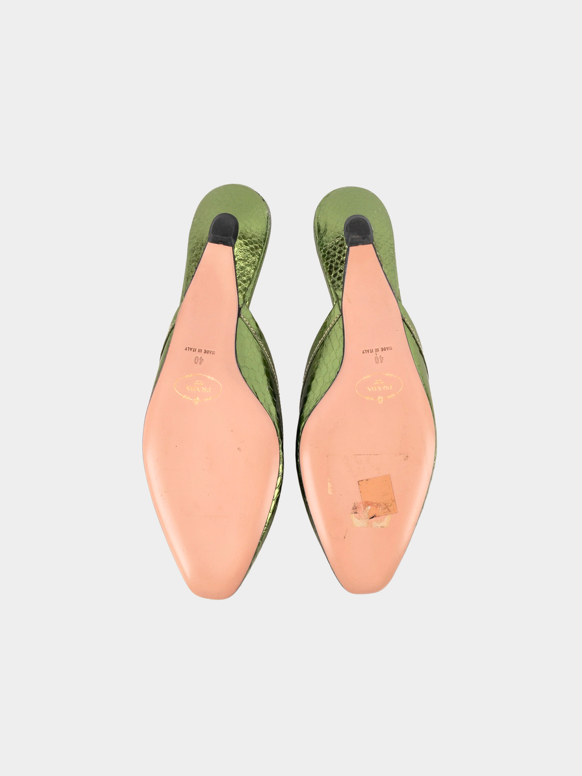 Prada 2000s Green Python Rhinestone Mules