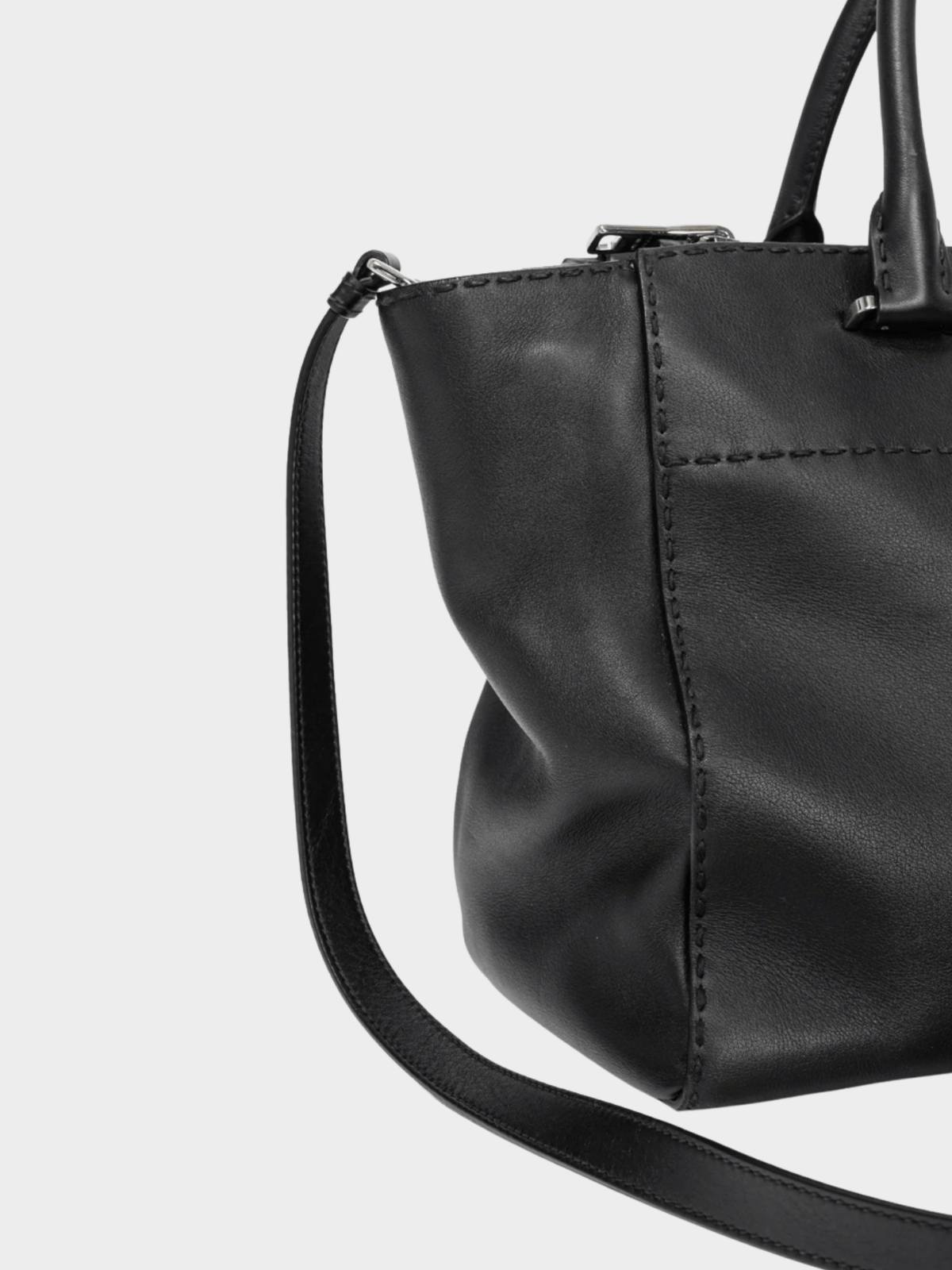 Prada 2010s Black Hand Stitched Calfskin Leather Tote