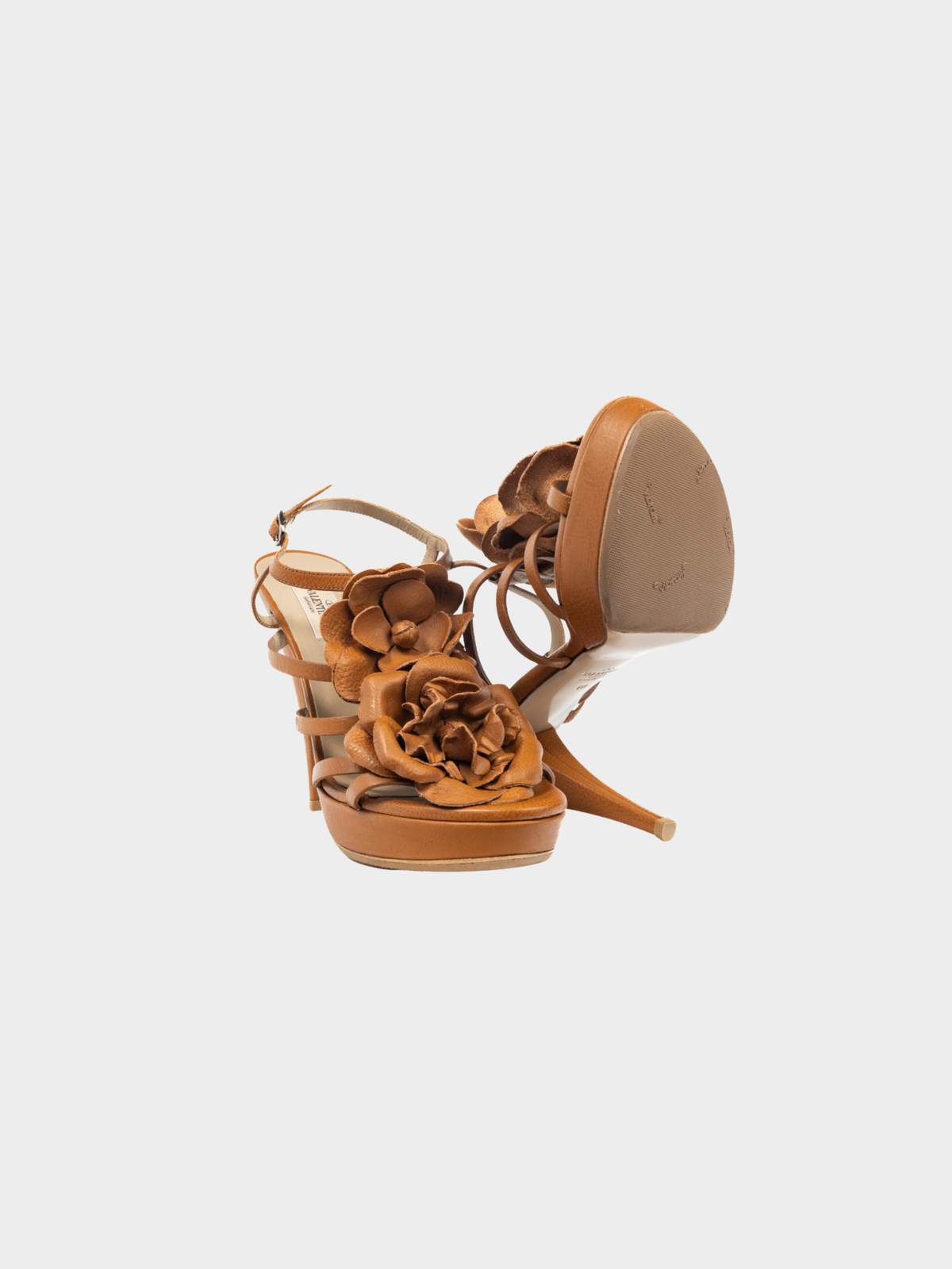 Valentino 2000s Brown Leather Rosette Platform Sandals