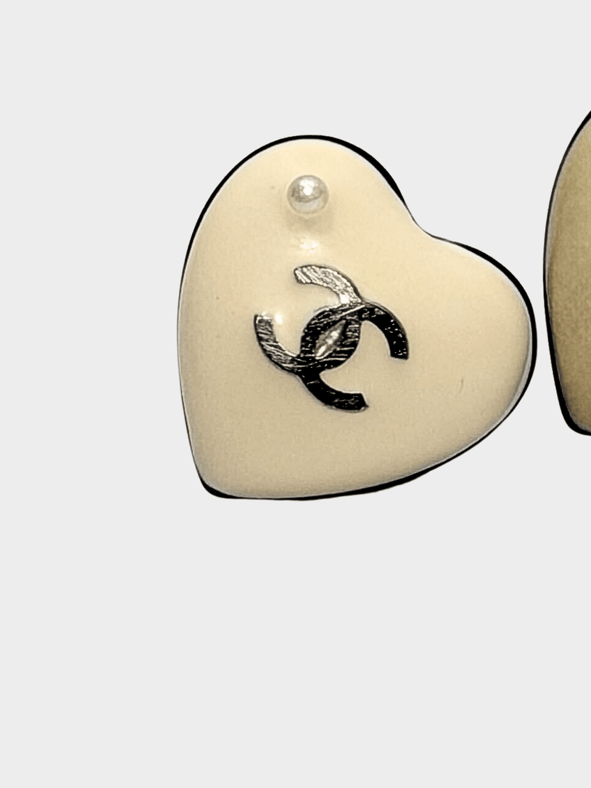 Chanel 2006 Cream Heart CC Earrings