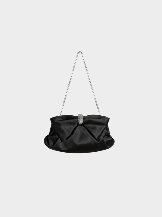 Valentino 2000s Black Satin Bow Clutch Bag