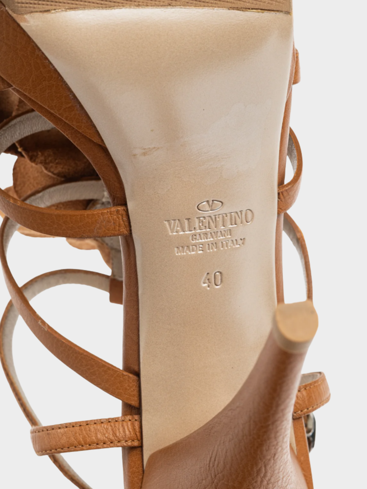 Valentino 2000s Brown Leather Rosette Platform Sandals