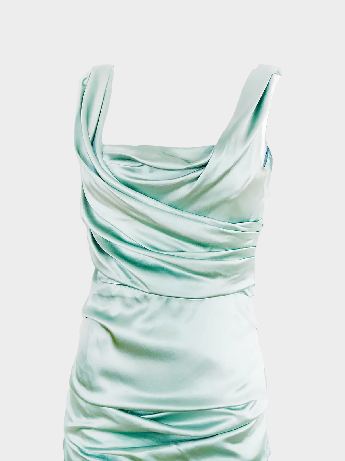Dolce and Gabbana 2010s Green Silk Ruched Mini Dress