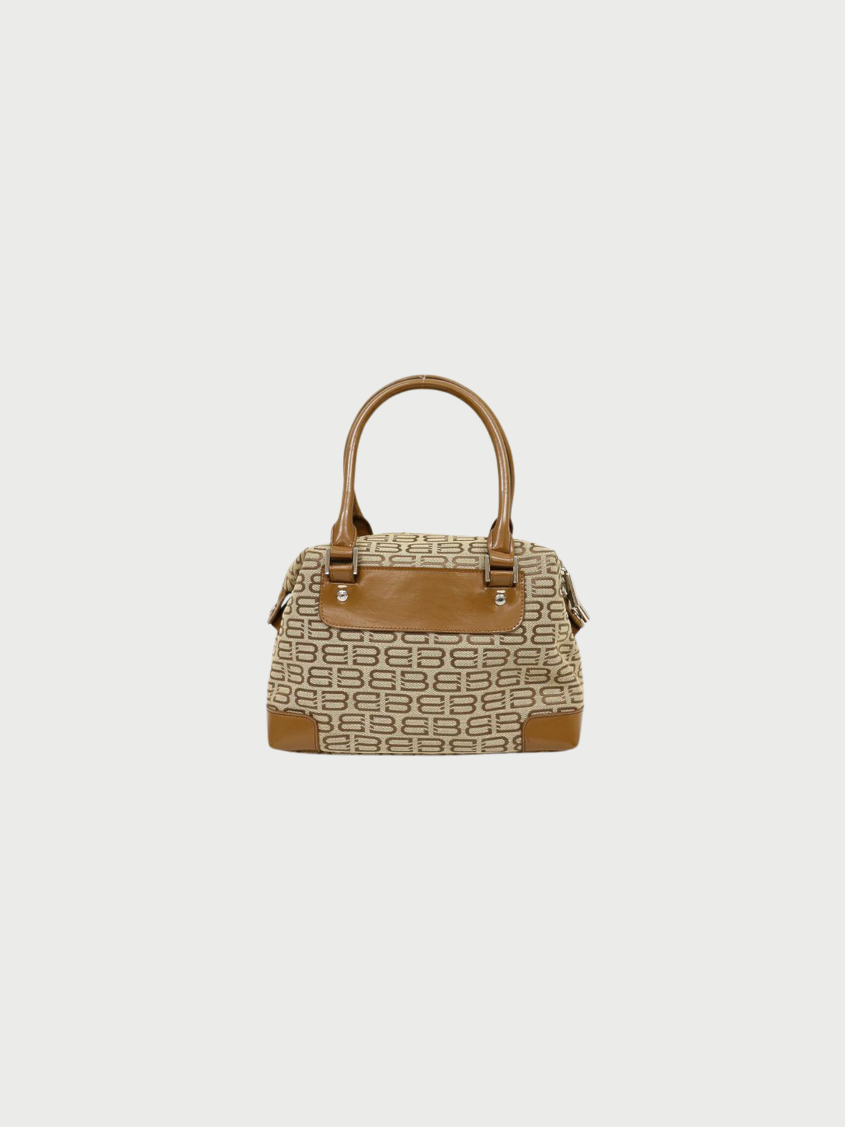Balenciaga 2000s Beige Canvas Leather BB Logo Handbag
