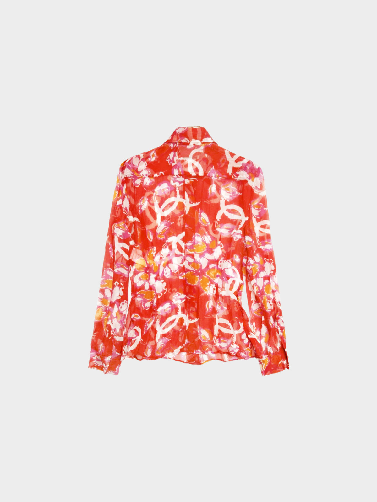 Chanel Rare SS 2001 Tropical Red Floral Button-up Shirt