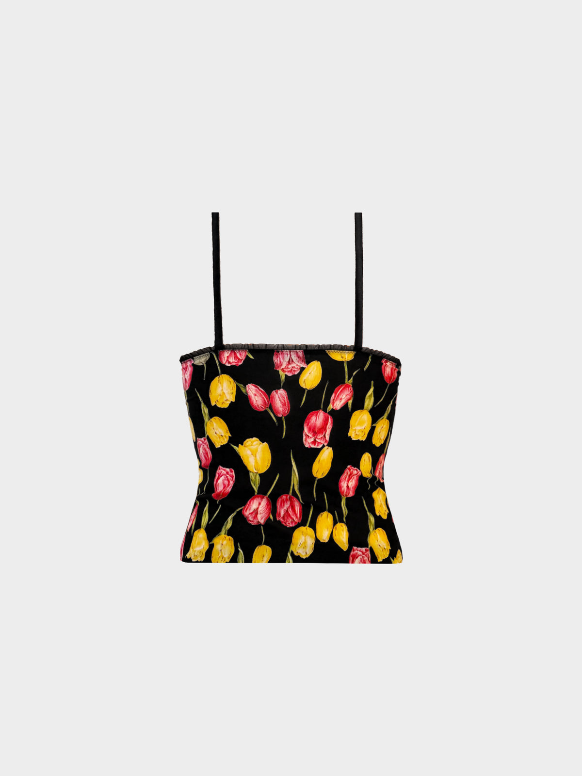 Dolce and Gabbana 2000s Yellow and Pink Tulips Printed Silk Cami Top