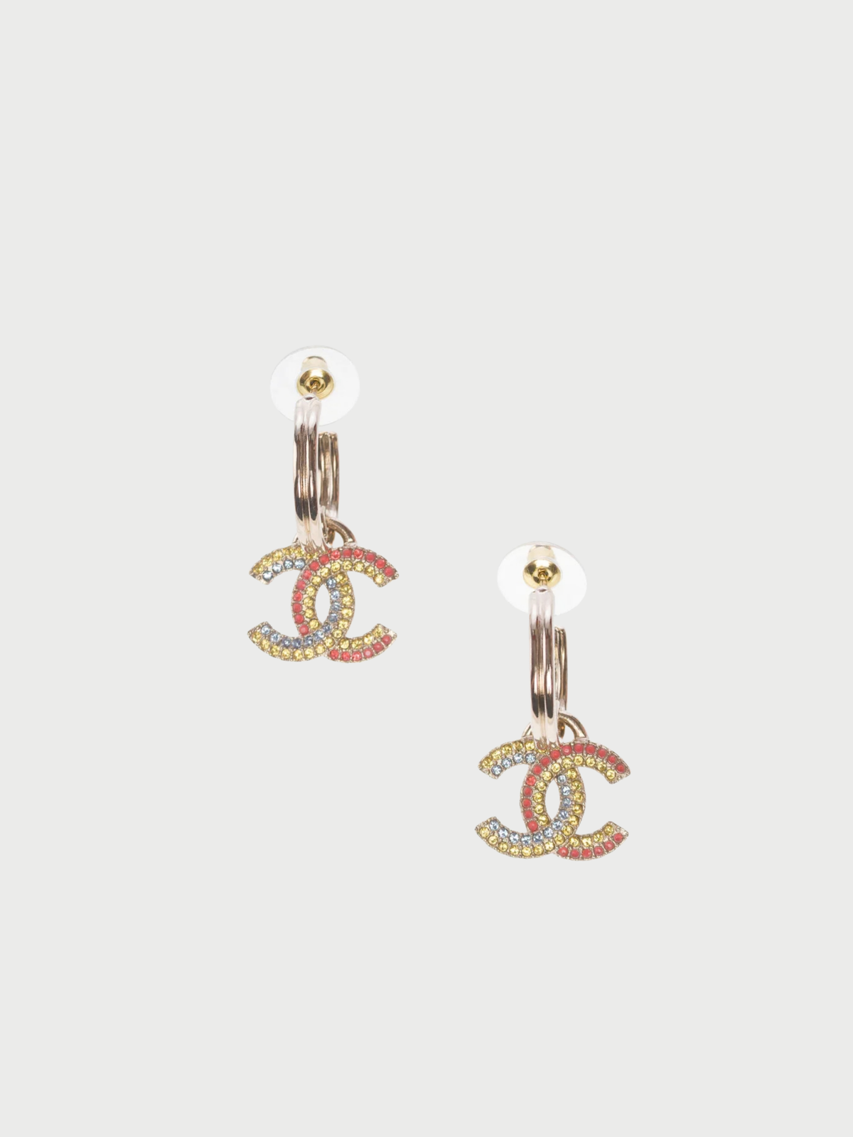 Chanel 2020s Gold CC Multicolor Rhinestone Hoop Earrings