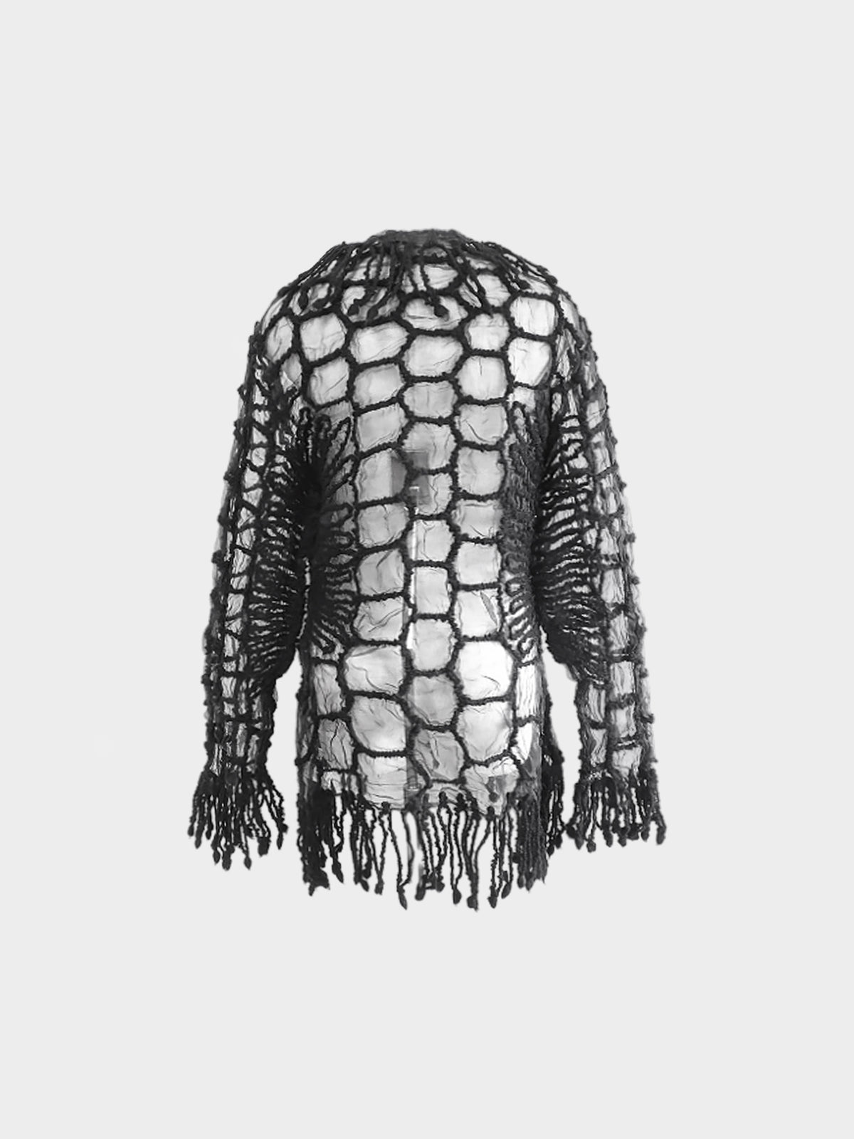 Yoshiki Hishinuma 2000s Black See-through Knitted Wool and Fringed Jacket