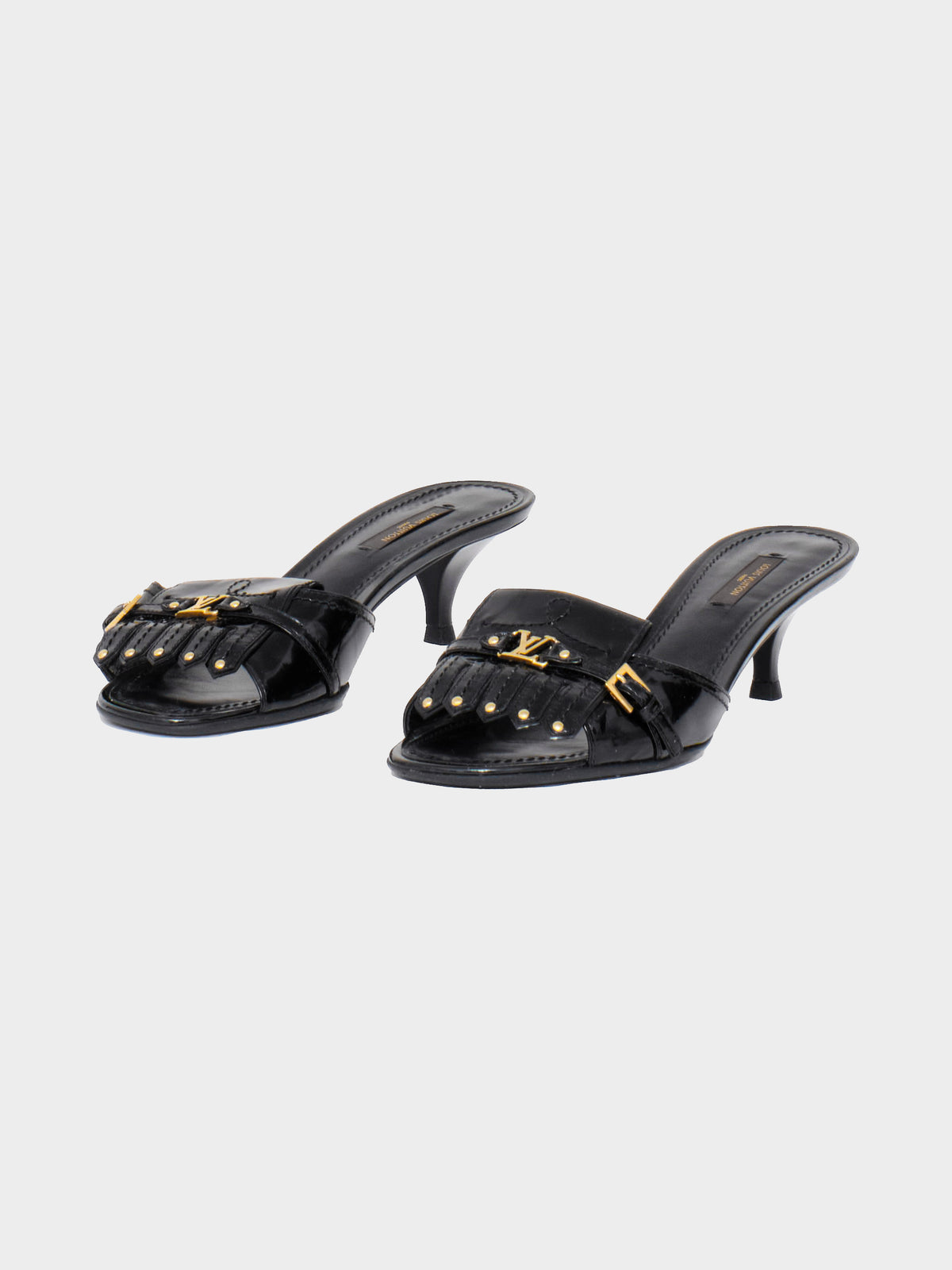 Louis Vuitton 2006 Black Patent Leather Kitten Heels