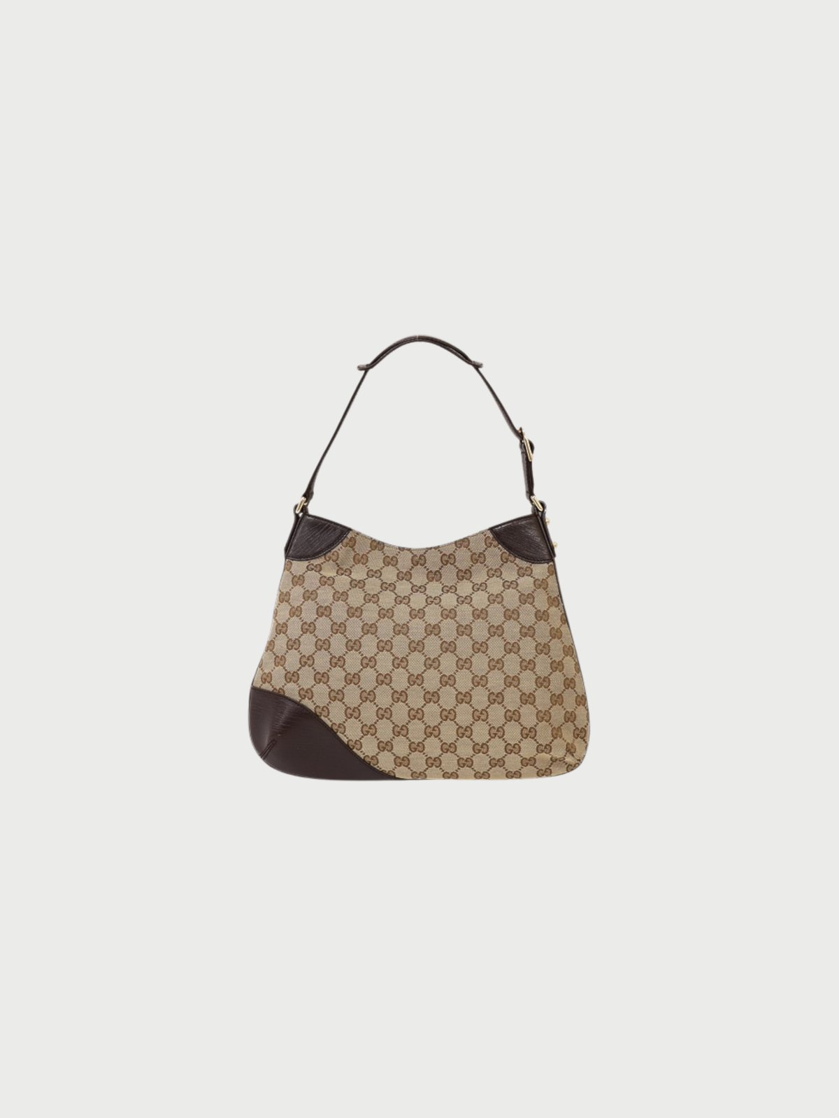Gucci 2000s Beige Brown GG Canvas Horsebit One Shoulder Bag