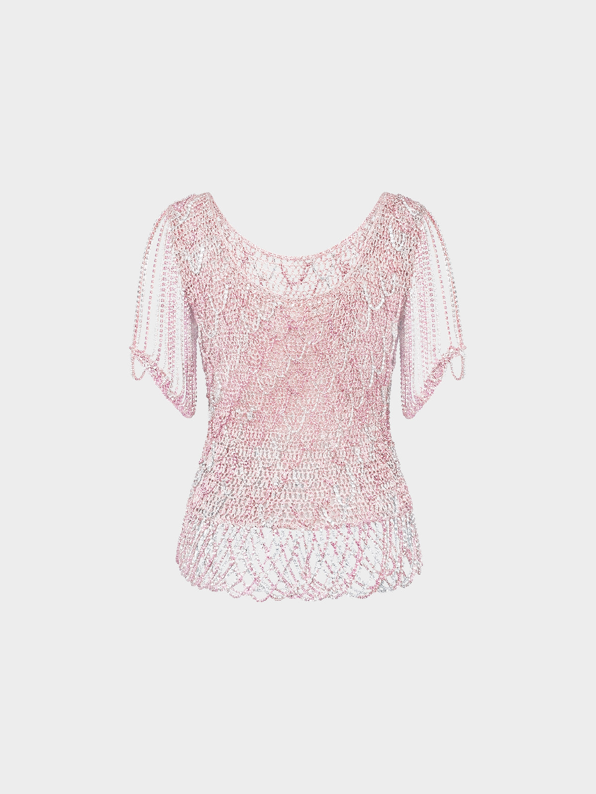 Loris Azzaro 1970s Pink and Silver Lurex Crochet Chain Top