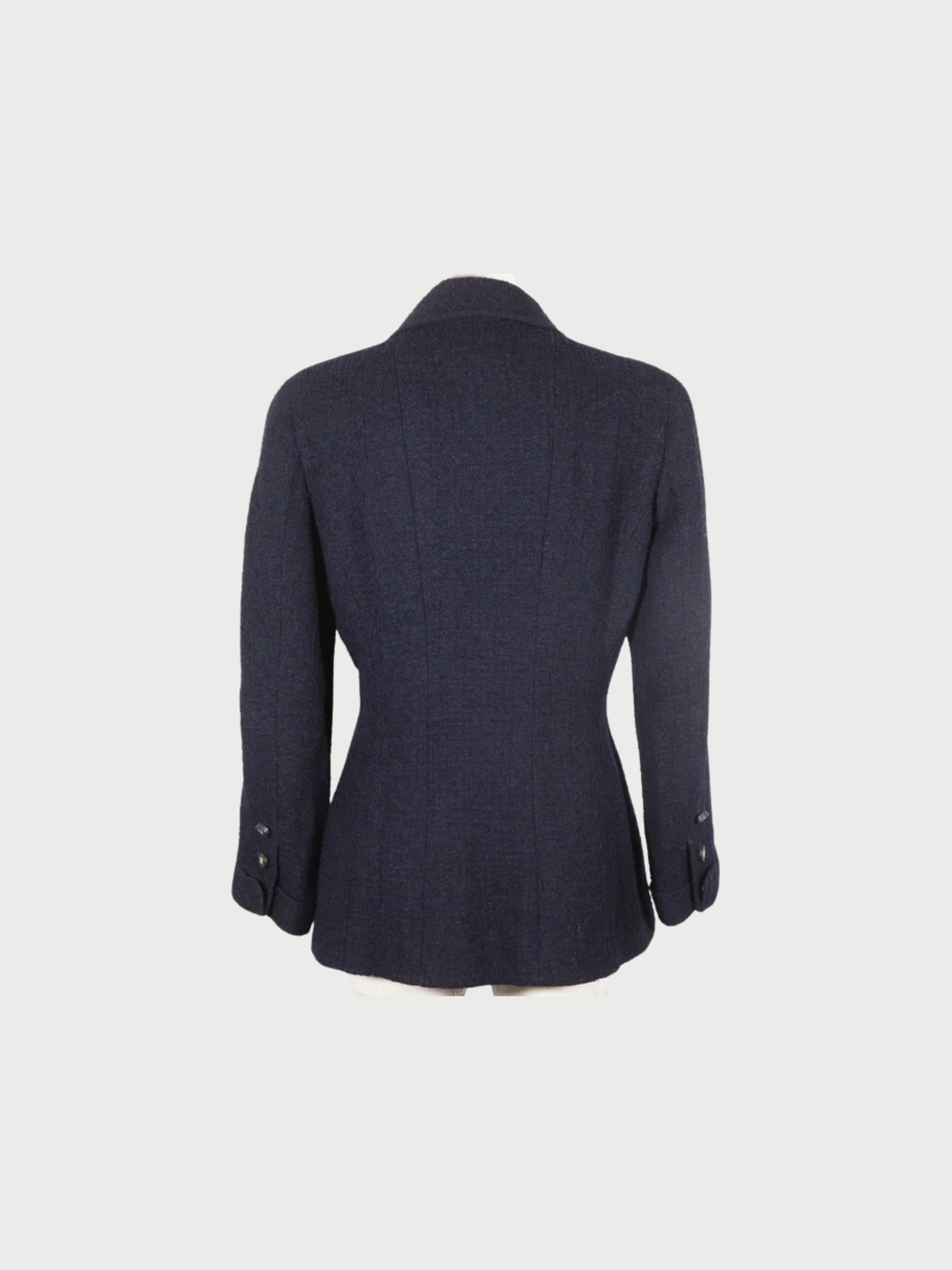 Chanel 1990s Navy Tweed Double Breasted Jacket