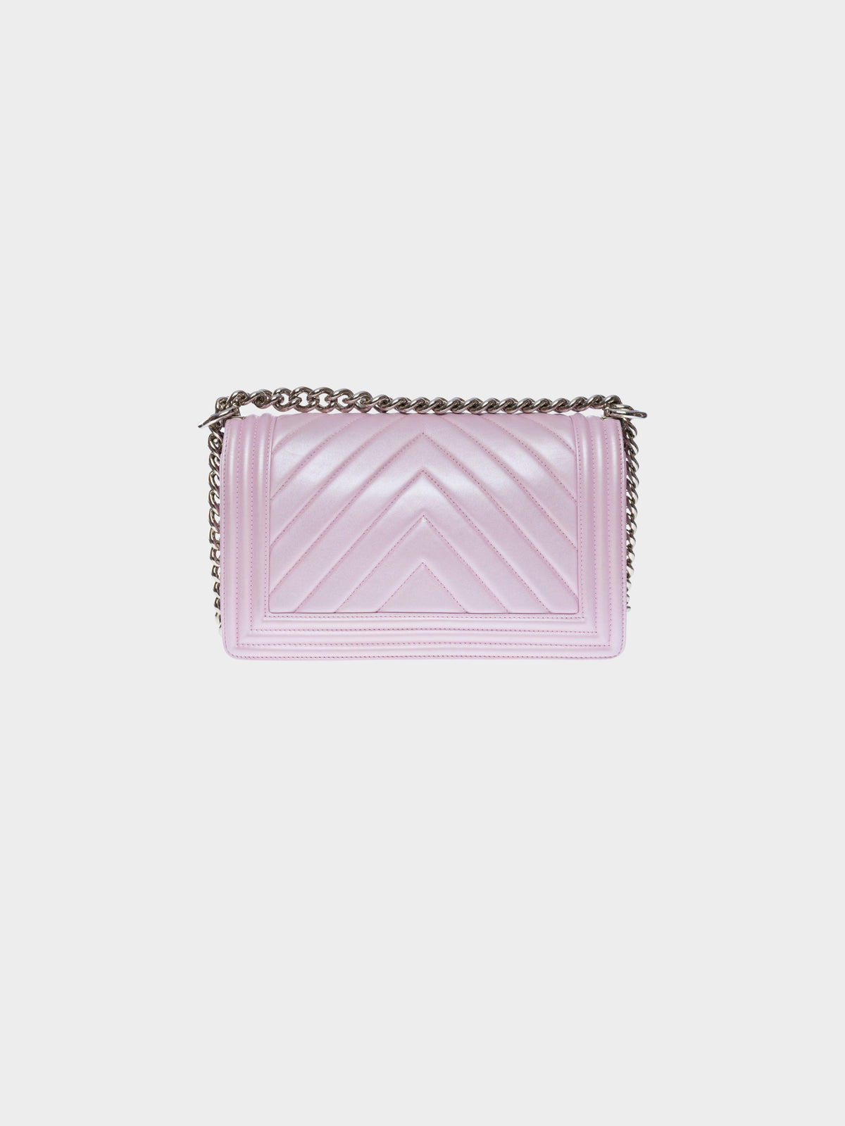 Chanel 2018 Metallic Lilac Lambskin Chevron Stitch Medium Boy Flap Bag